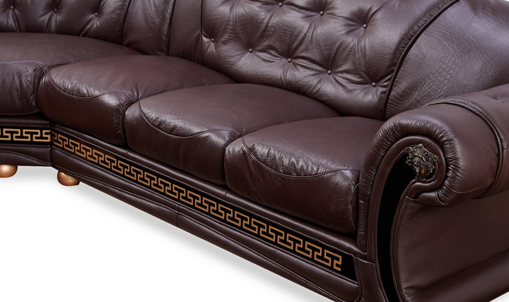 ESF Italia Apolo 6-Seater L-Shaped Leather Sectional Sofa with Rolled Arms