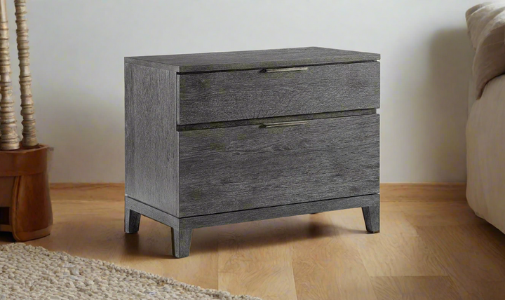 Bernhardt Menton 2-Drawers Wooden Nightstand in Sutton Black- Jennifer Furniture