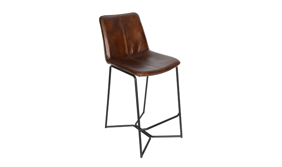 HTD Essex Morgan Leather Upholstered Counter Chair With Iron Legs