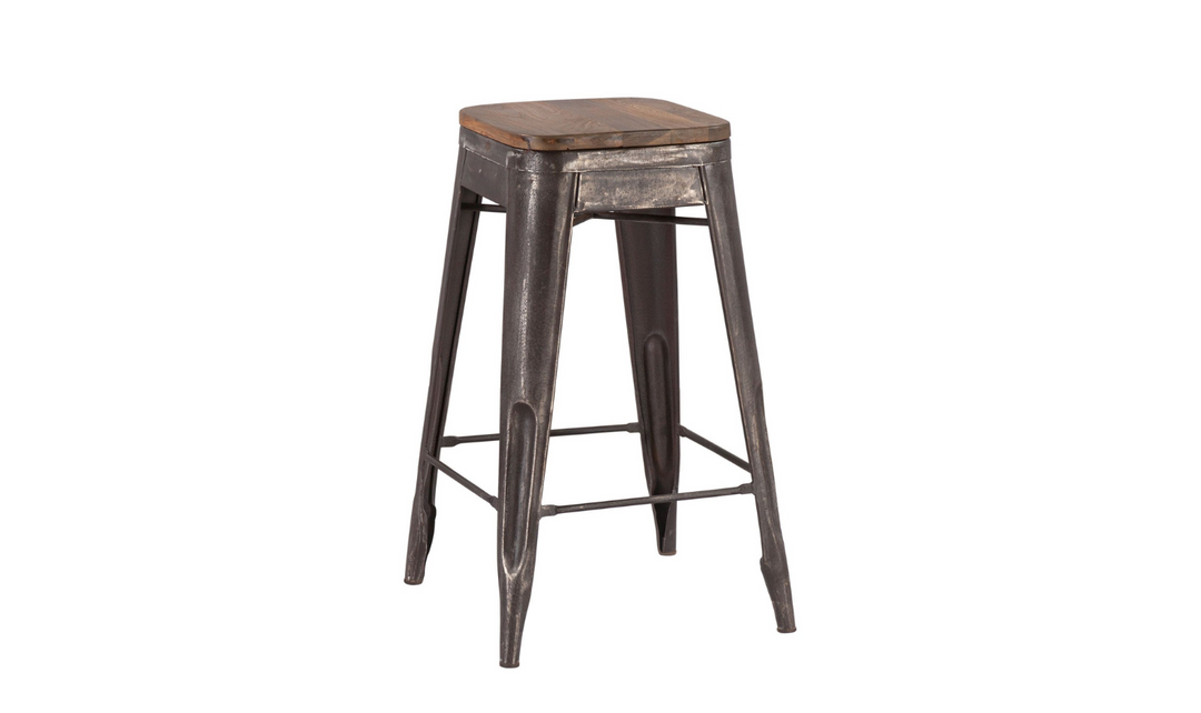 HTD Eiffel Iron Base Barstool With Teakwood Top