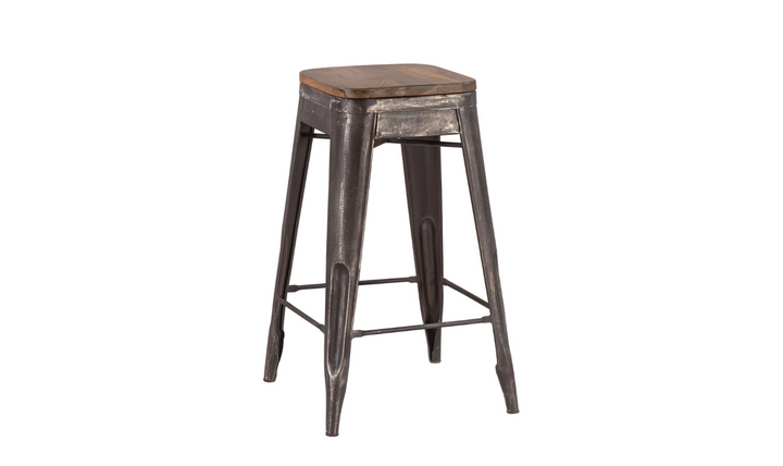 HTD Eiffel Iron Base Barstool With Teakwood Top