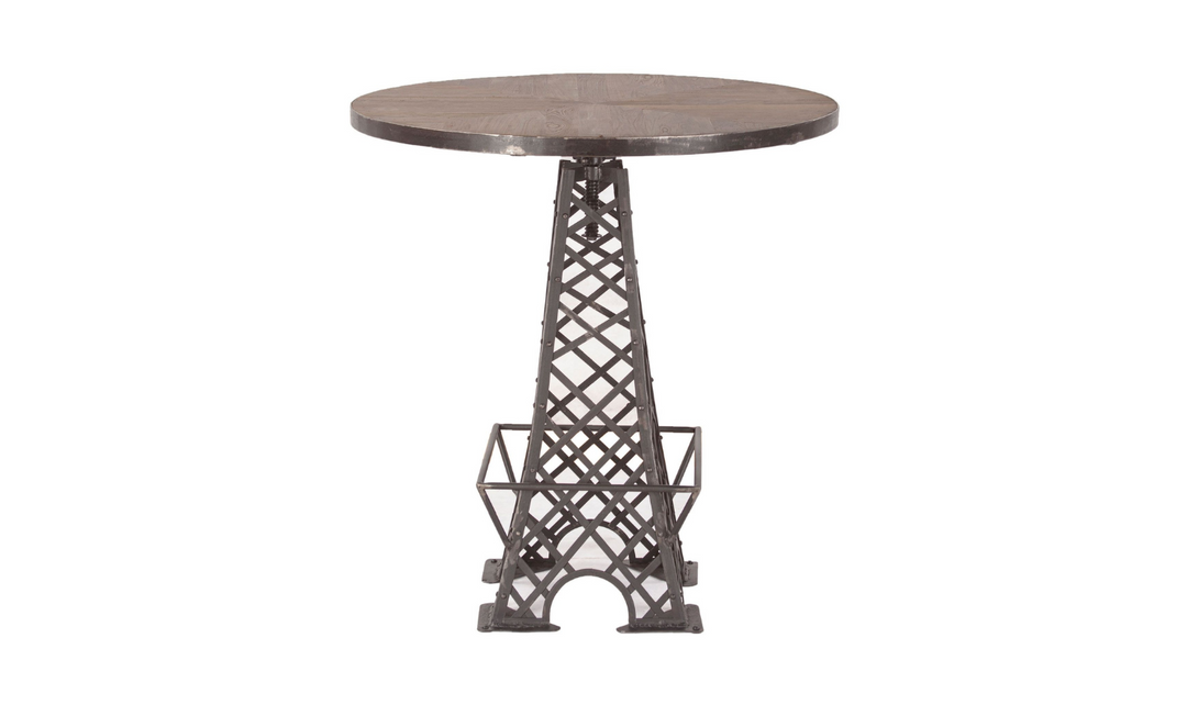 HTD Eiffel Round Teakwood Top Bistro Bar Table With Iron Base