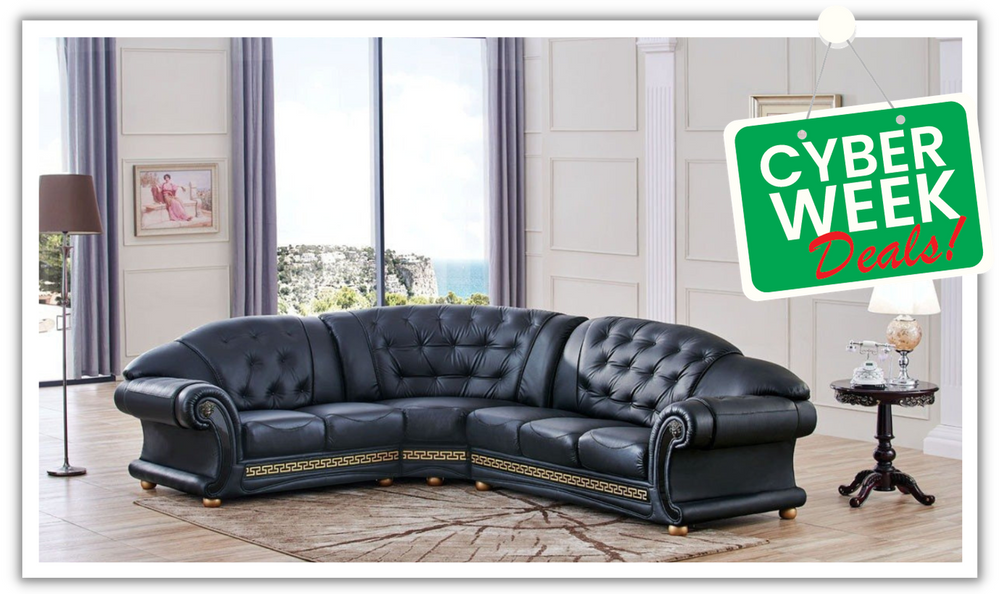 ESF Italia Apolo 6-Seater L-Shaped Leather Sectional Sofa with Rolled Arms- Jennifer Furniture