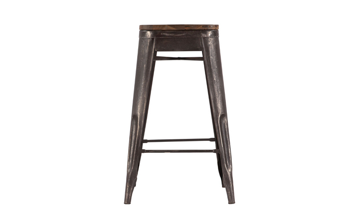HTD Eiffel Iron Base Barstool With Teakwood Top