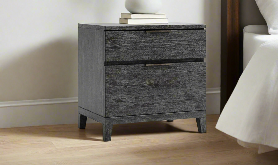 Bernhardt Menton 2-Drawers Wooden Nightstand in Sutton Black- Jennifer Furniture