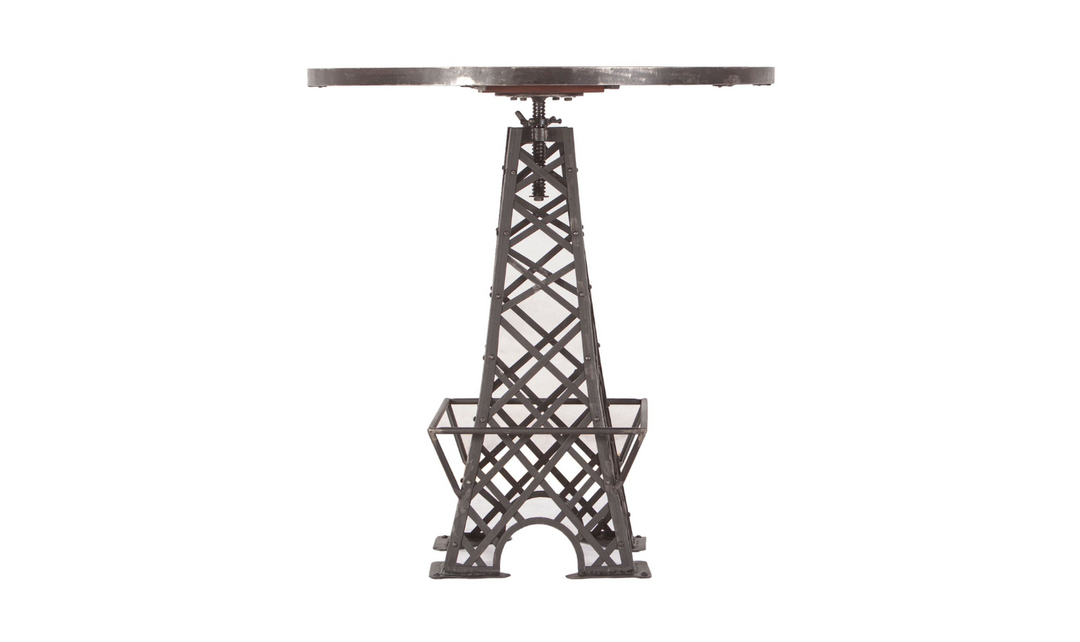 HTD Eiffel Round Teakwood Top Bistro Bar Table With Iron Base