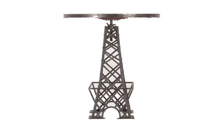 HTD Eiffel Round Teakwood Top Bistro Bar Table With Iron Base