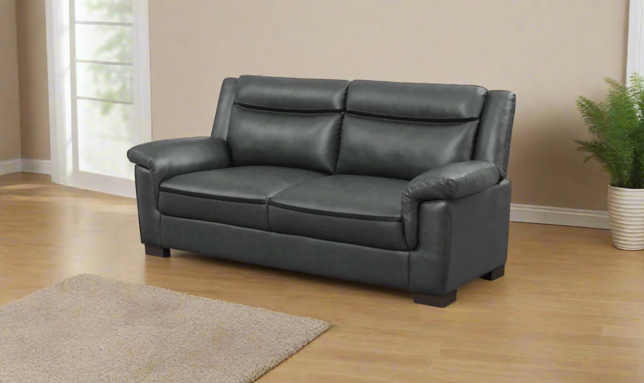 Coaster Arabella 2-Seater Leather Stationary Sofa in Gray- Jennifer Furniture