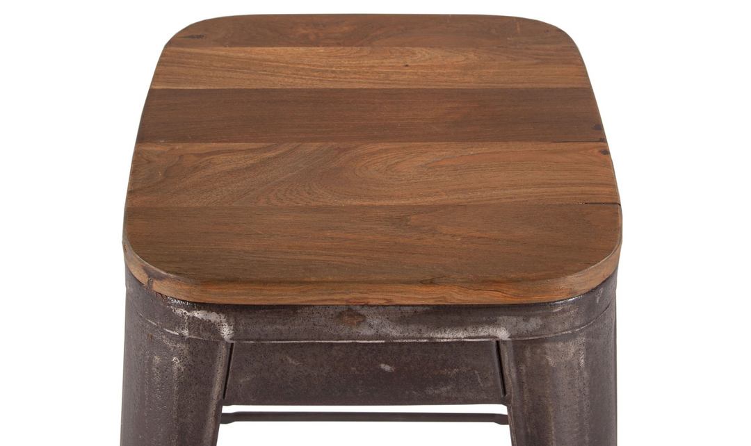 HTD Eiffel Iron Base Barstool With Teakwood Top