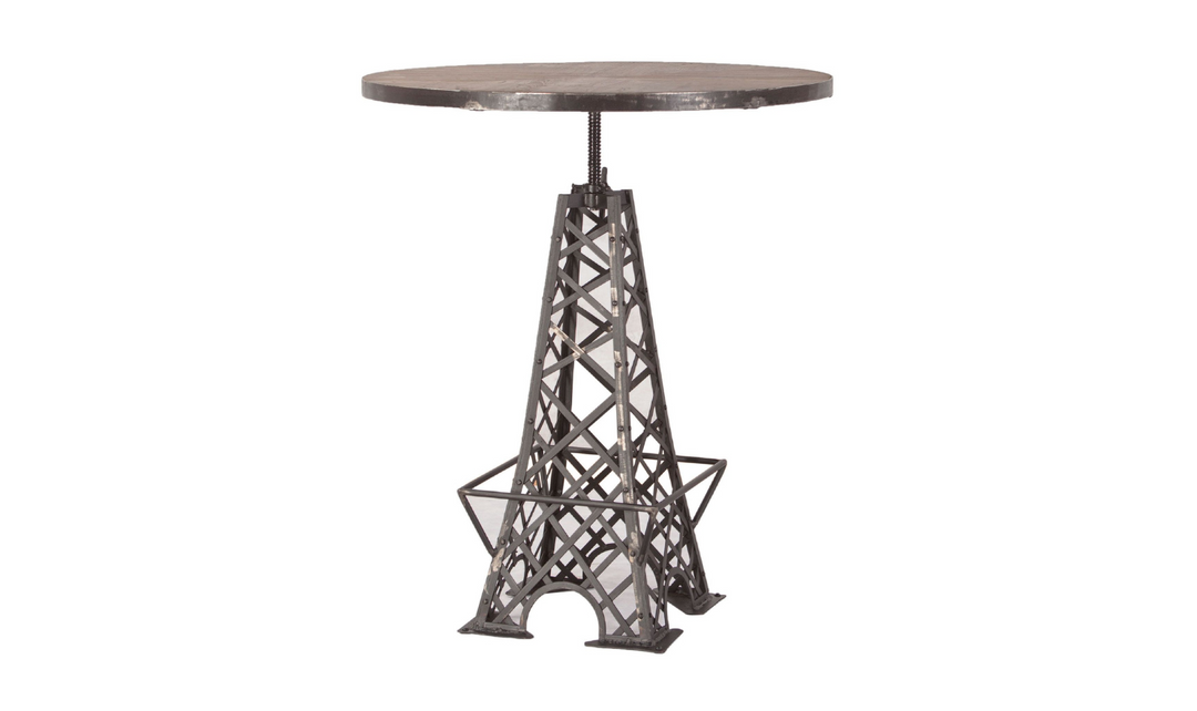 HTD Eiffel Round Teakwood Top Bistro Bar Table With Iron Base