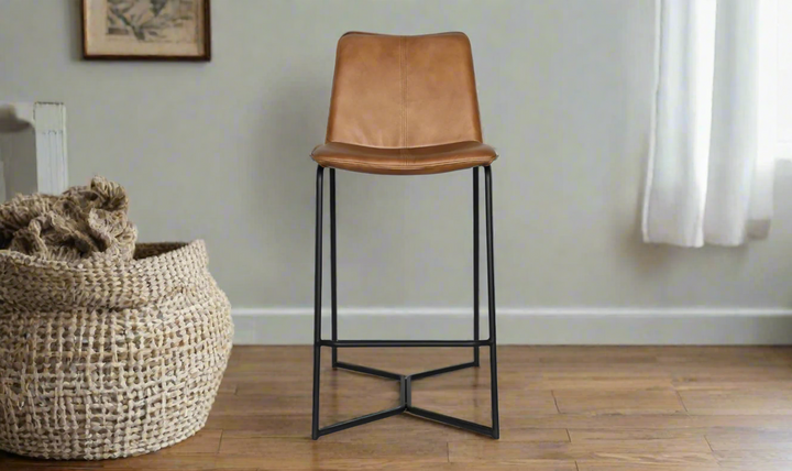 HTD Essex Morgan Leather Upholstered Counter Chair With Iron Legs