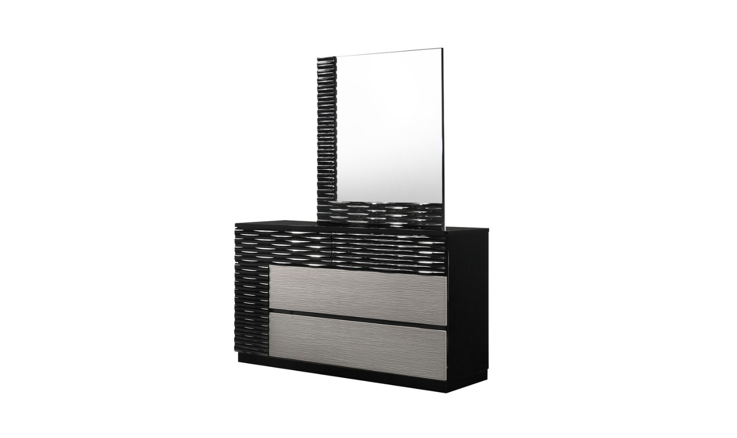 Jennifer Italia Rondo Platform Bedroom Set in Black & Gray Lacquer Finish