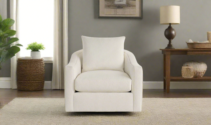 Universal Furniture Eli Fabric Swivel Chair In White