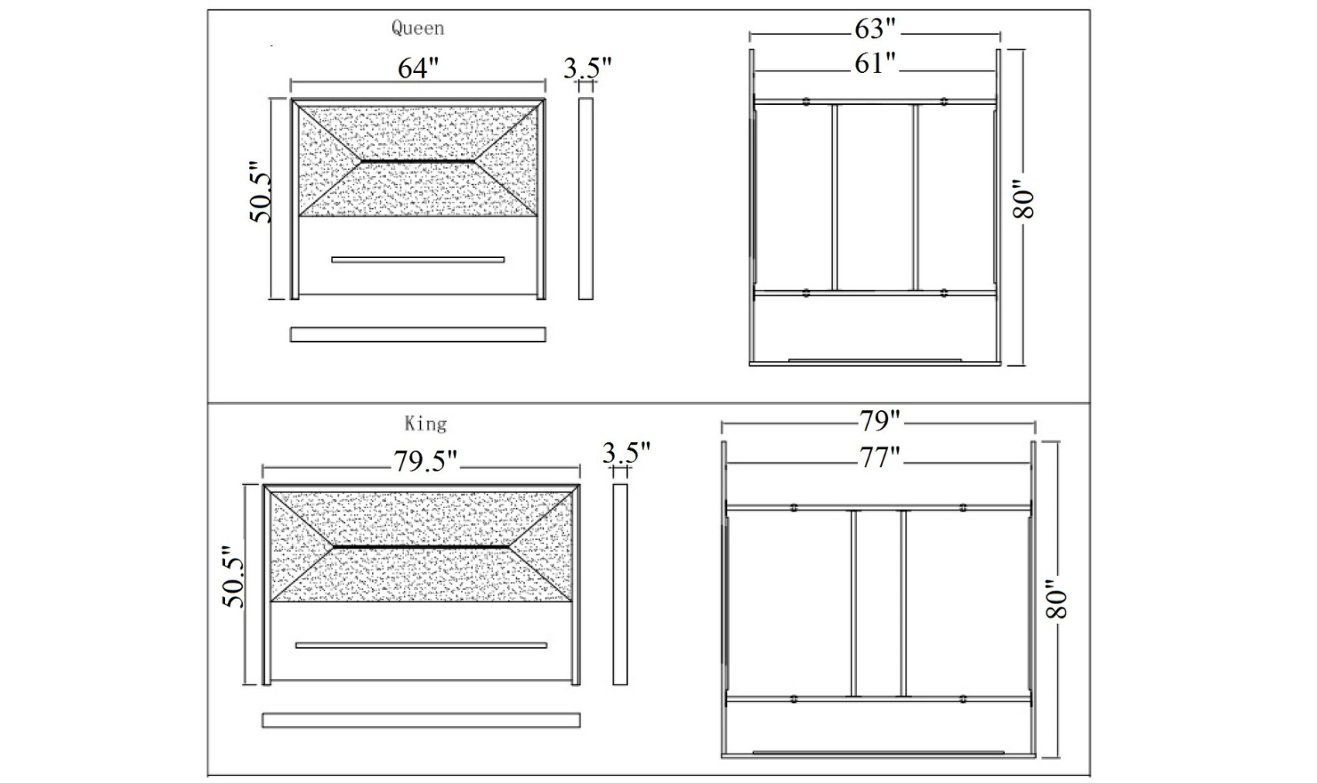 Monte Leone King/Queen Size Bed Bed with Leather Upholstered Headboard- Jennifer Furniture