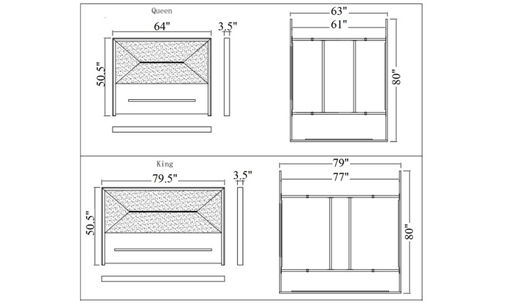 Monte Leone King/Queen Size Bed Bed with Leather Upholstered Headboard- Jennifer Furniture