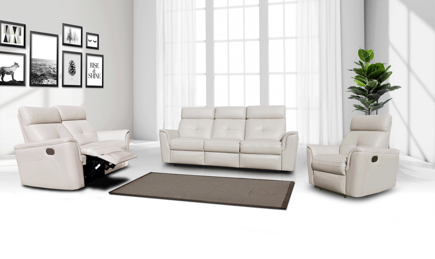 ESF Italia Adonis Leather Manual Recliner Living Room Set- Jennifer Furniture