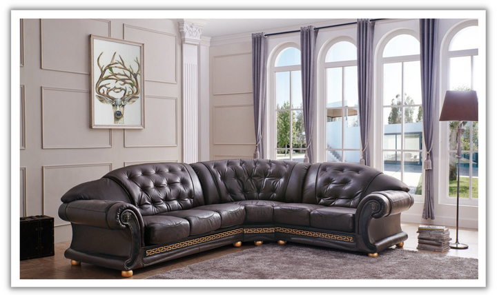 ESF Italia Apolo 6-Seater L-Shaped Leather Sectional Sofa with Rolled Arms