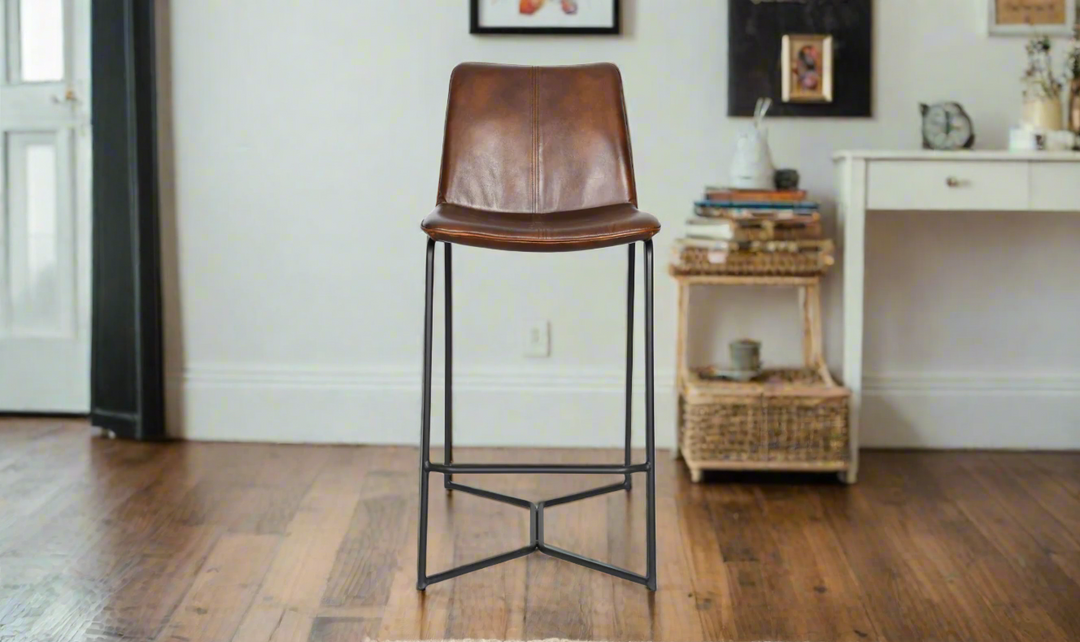 HTD Essex Morgan Leather Upholstered Counter Chair With Iron Legs