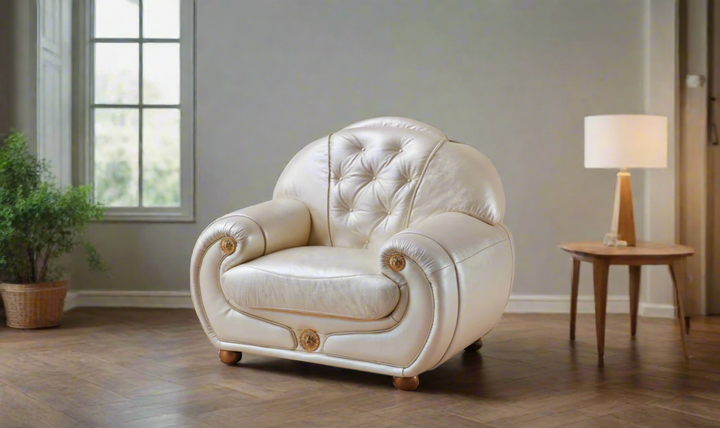 ESF Italia Giza Leather Chair with Tufted Back In Beige- Jennifer Furniture
