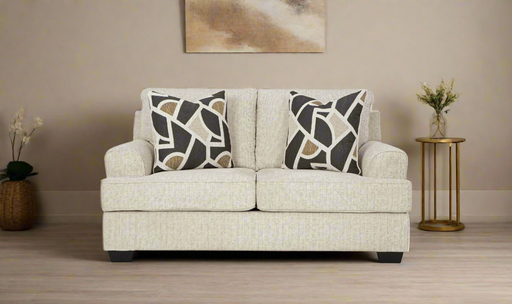 Heartcort Loveseat in fabric with 2 Pillows- Jennifer Furniture