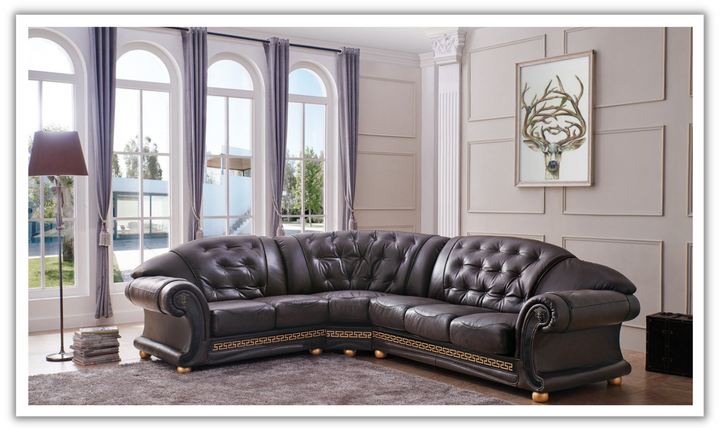 ESF Italia Apolo 6-Seater L-Shaped Leather Sectional Sofa with Rolled Arms