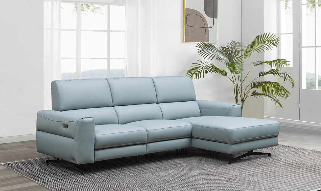 Klaussner Milano 3-Seater Leather Blue Power Recliner Sectional