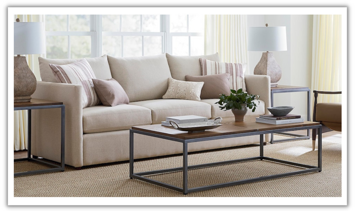 Bassett Furniture Beckham 3-Seater Stationary Fabric Sofa with Track Arms- Jennifer Furniture