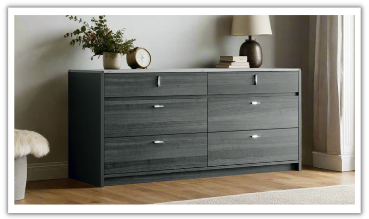 ESF Italia Vulcano 6-Drawer Dark Gray Dresser with High Gloss Finish- Jennifer Furniture