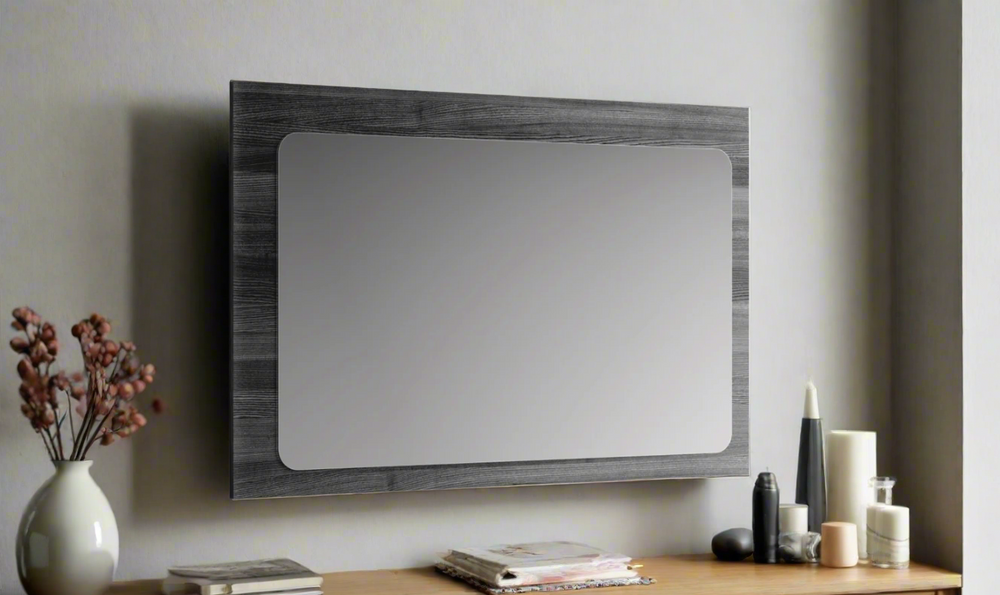 ESF Italia Vulcano Dark Gray Rectangular Mirror With Wood Veneer Frame- Jennifer Furniture