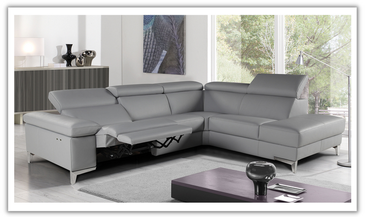 Nicoletti Italia Megan L-Shape Leather Sectional Recliner Sofa w/ Adjustable Headrest- Jennifer Furniture