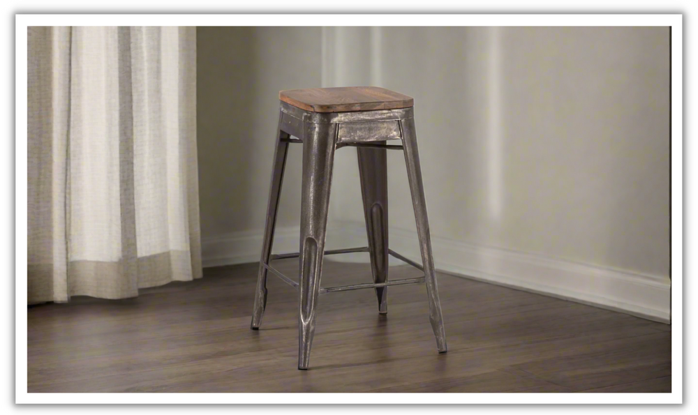 HTD Eiffel Iron Base Barstool With Teakwood Top-Jennifer Furniture