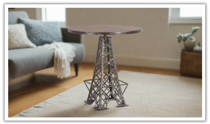 HTD Eiffel Round Teakwood Top Bistro Bar Table With Iron Base