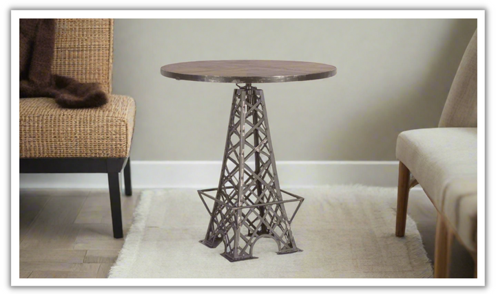 HTD Eiffel Round Teakwood Top Bistro Bar Table With Iron Base