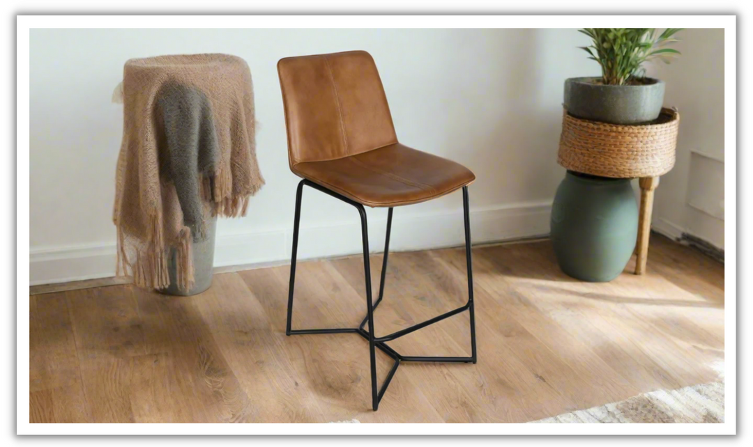 HTD Essex Morgan Leather Upholstered Counter Chair With Iron Legs