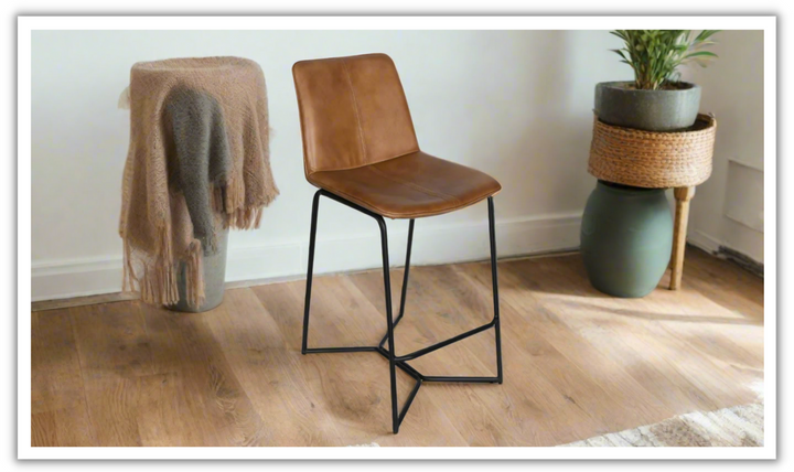 HTD Essex Morgan Leather Upholstered Counter Chair With Iron Legs