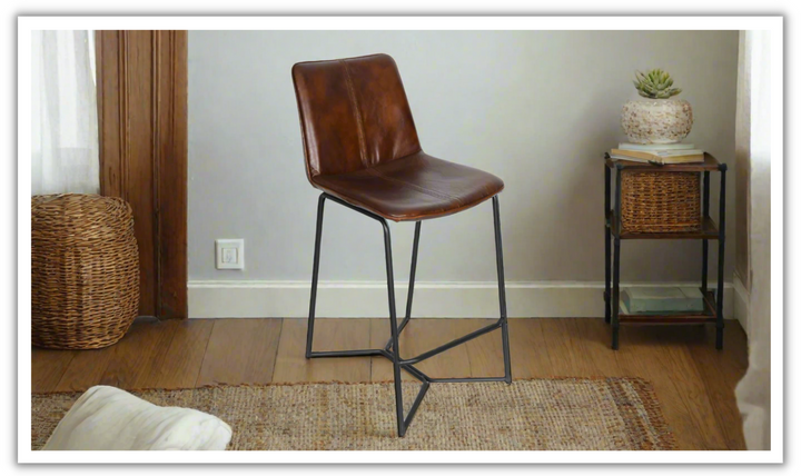 HTD Essex Morgan Leather Upholstered Counter Chair With Iron Legs