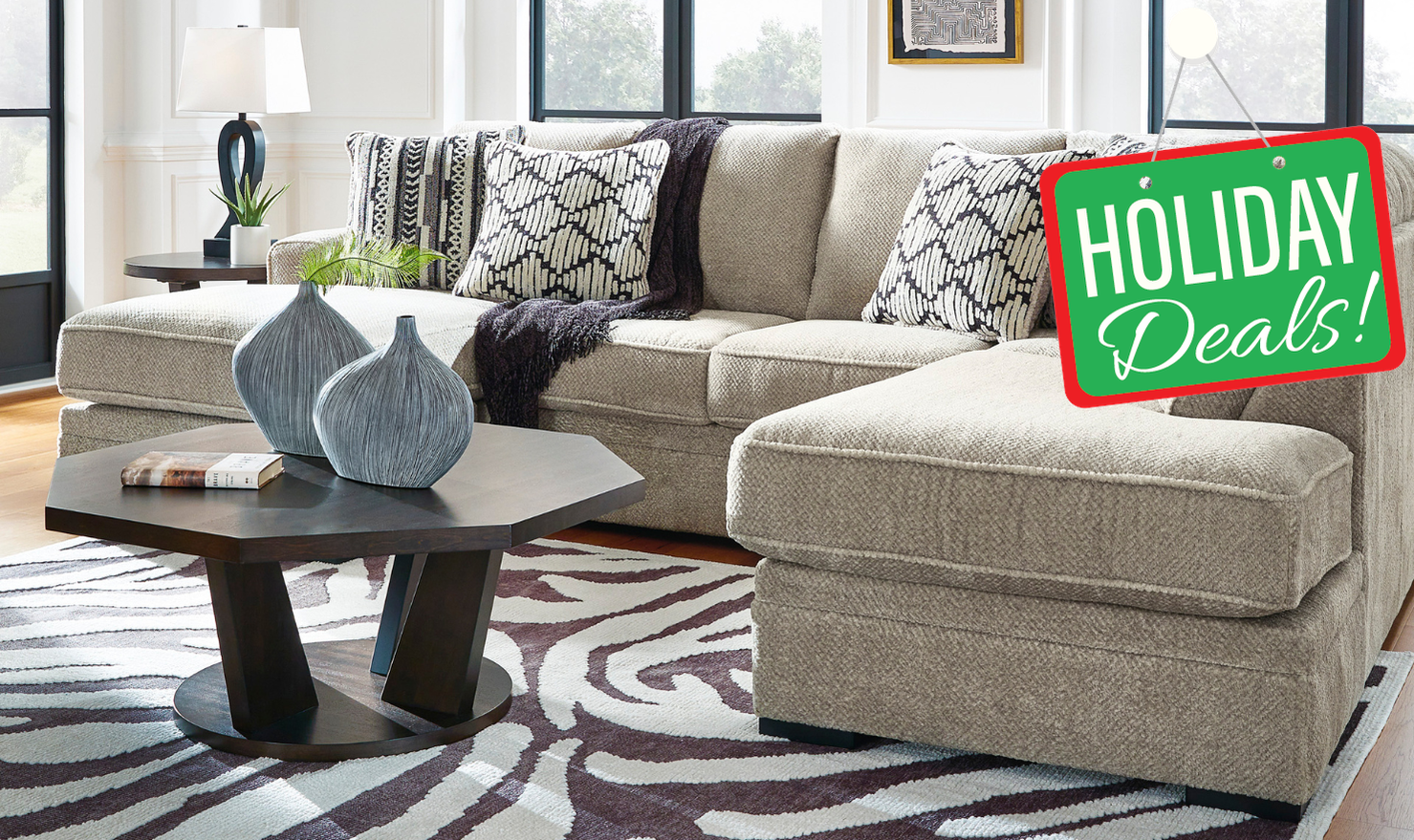 Calnita 2-Piece U-Shape Sectional with Chaise in Sisal