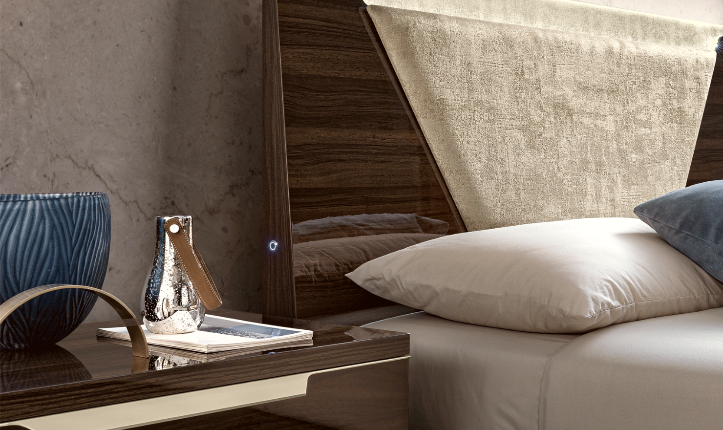 ESF Italia Smart Wooden Bedroom Set (Queen/King Bed + 2 Nightstands + Double Dresser + Mirror)