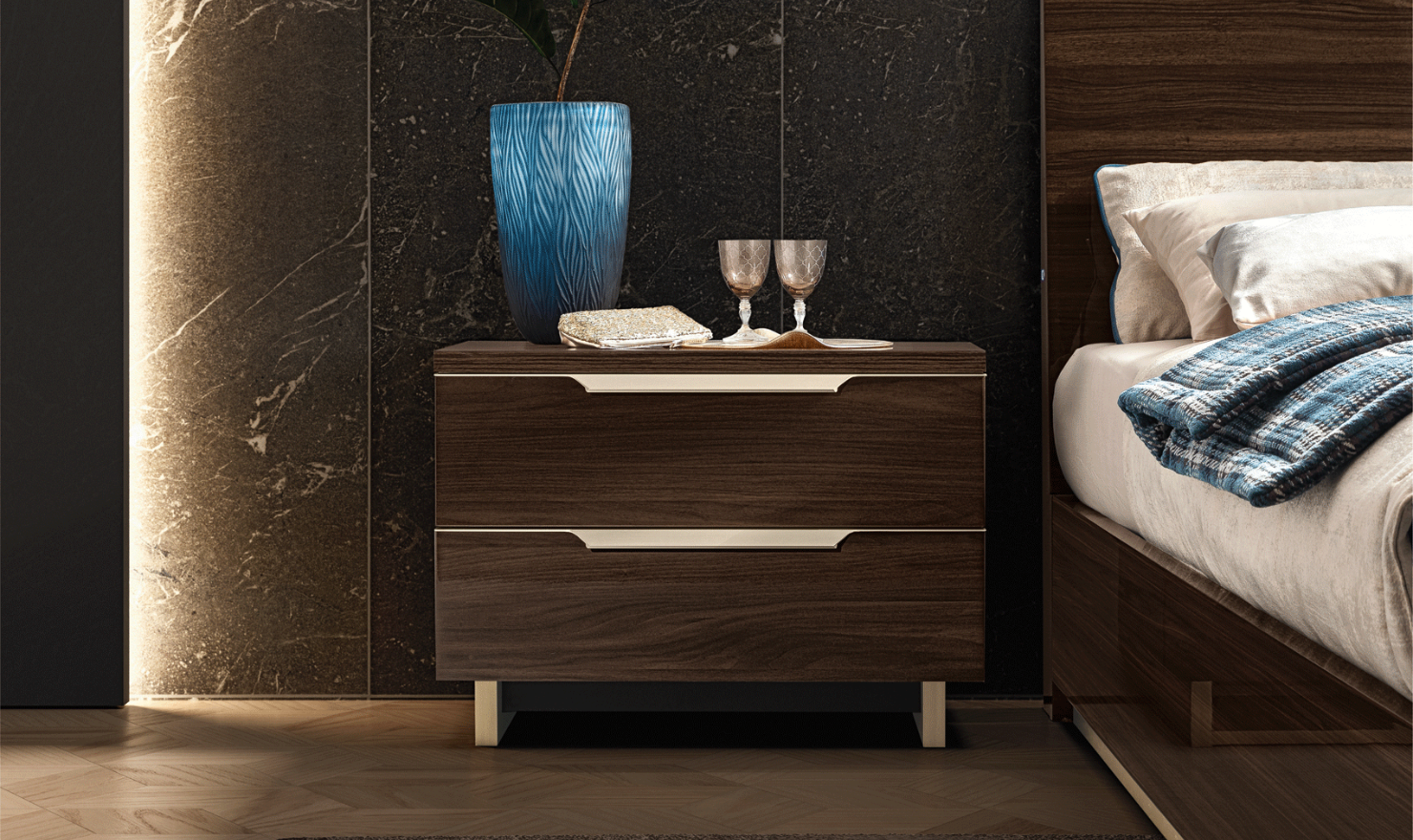 ESF Italia Smart Wooden Bedroom Set (Queen/King Bed + 2 Nightstands + Double Dresser + Mirror)