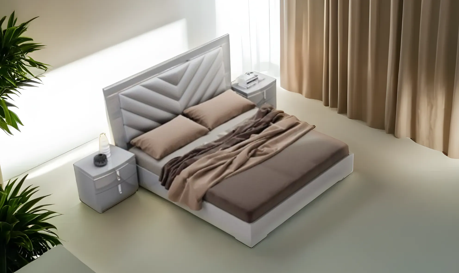 Jennifer Italia Cherche Midi Bed in Gray High Gloss Finish (King /Queen Size)