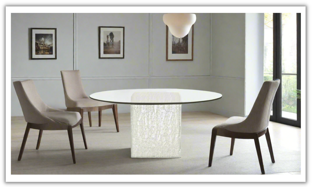 Arctic 6-seater Dining Table with Glass Top + Acrylic Pedestal