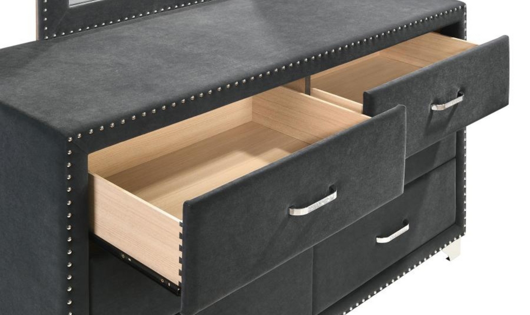 grey velvet dresser Melody Modern Classic 6-drawer Upholstered Bedroom Dresser