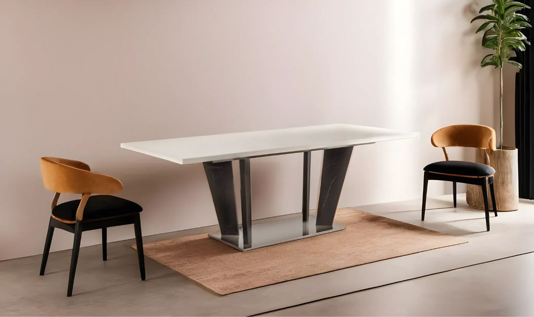 Sonia Extendable Wooden Dining Table With Marble Legs - Jennifer Furniture