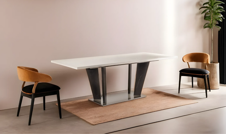 Sonia Extendable Wooden Dining Table With Marble Legs - Jennifer Furniture