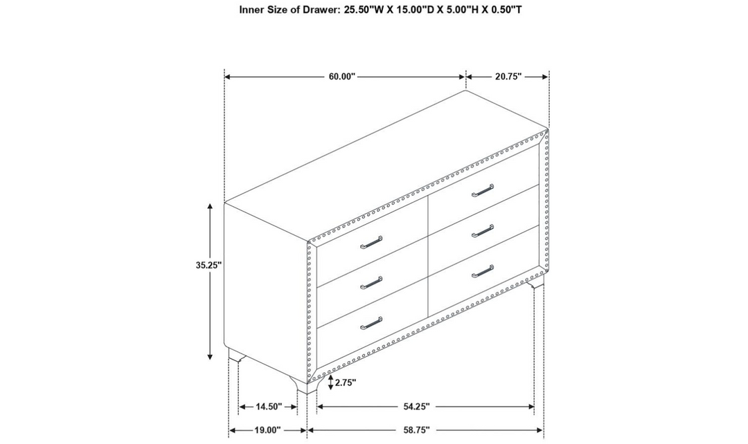 grey velvet dresser Melody Modern Classic 6-drawer Upholstered Bedroom Dresser