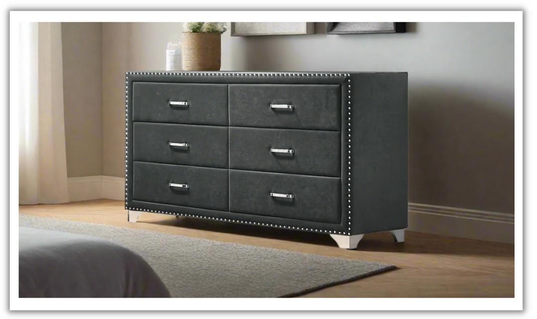 Coaster Melody Grey Velvet Upholstered 6-Drawer Dresser
- Jennifer Furniture