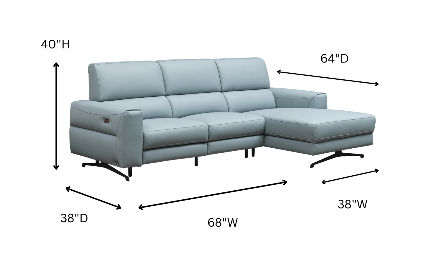 Klaussner Milano 3-Seater Leather Blue Power Recliner Sectional Sofa with USB Port