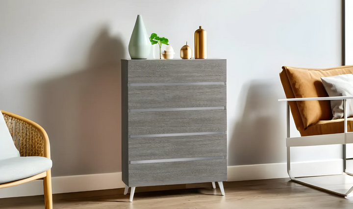Jennifer Italia Victoria 5 Drawers Premium Chest In Light Gray - Jennifer Furniture