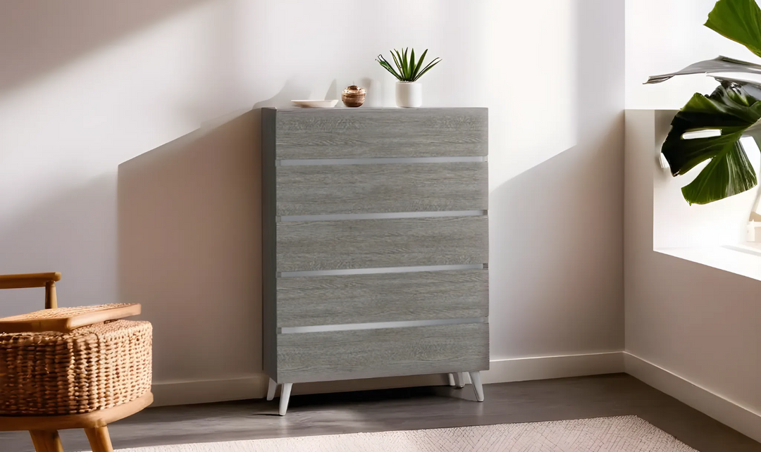 Jennifer Italia Victoria 5 Drawers Premium Chest In Light Gray - Jennifer Furniture