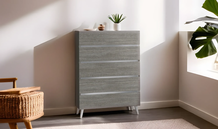 Jennifer Italia Victoria 5 Drawers Premium Chest In Light Gray - Jennifer Furniture